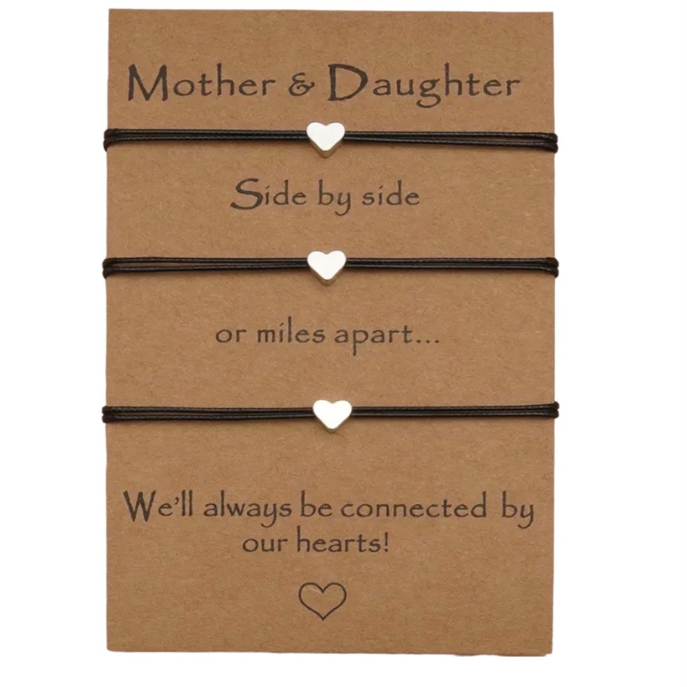 Mother 2 Daughters • 3 bracelets set Gift 3 Silver bracelets jewelry w card